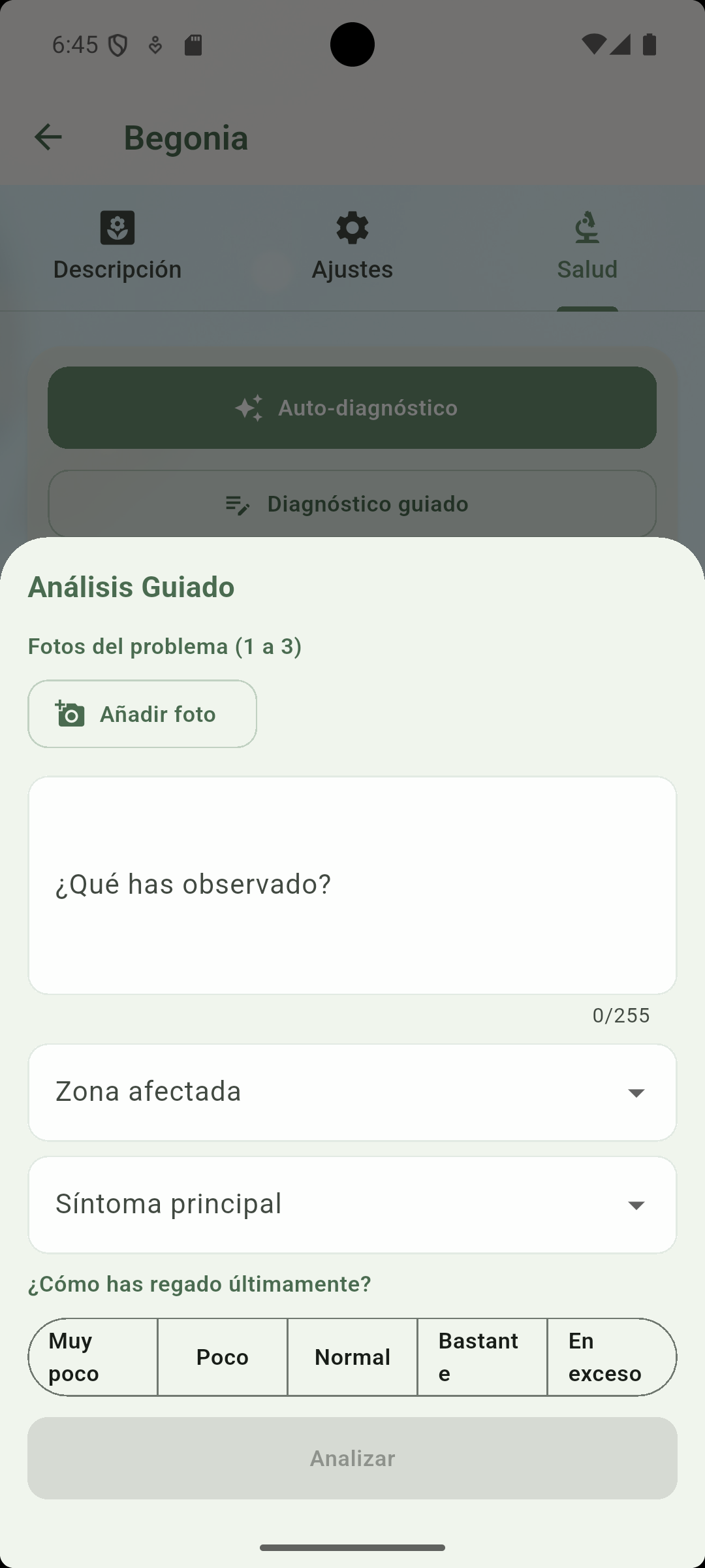 JardinerIA — Diagnóstico guiado: fotos del problema y contexto de riego