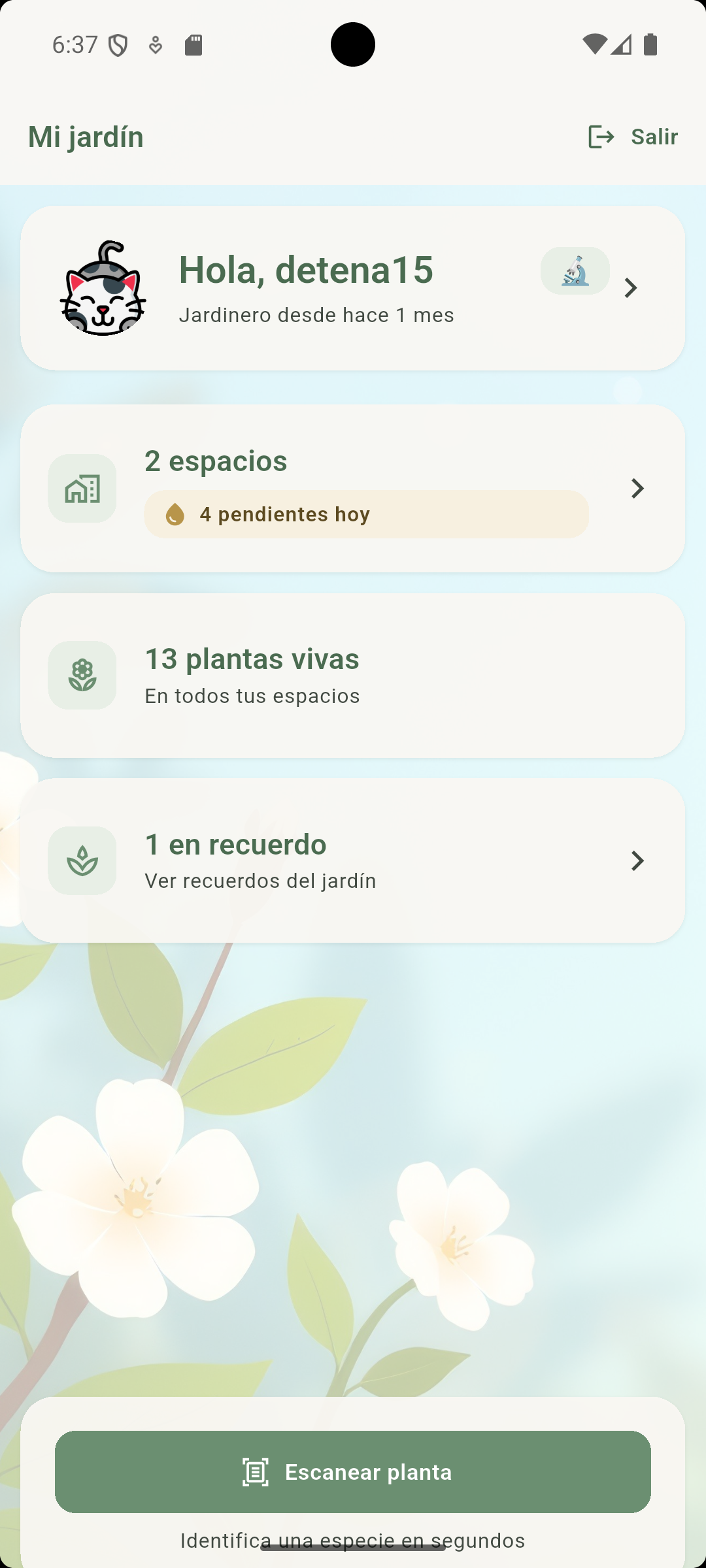 JardinerIA — Resumen del jardín: plantas vivas, espacios y recuerdos