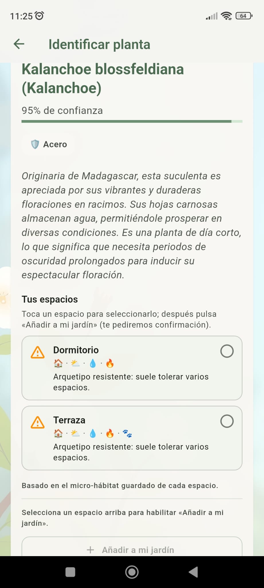 JardinerIA — Resultado de identificación con nombre y guía